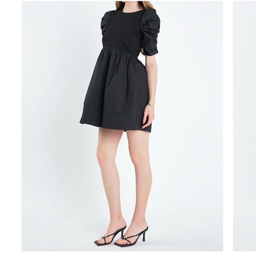 NWOT pleated puff sleeve mini dress - Picture 2 of 3